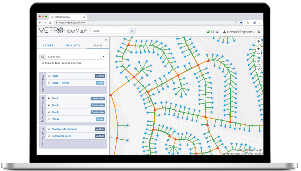 Fiber to the Premise displayed in VETRO FiberMap