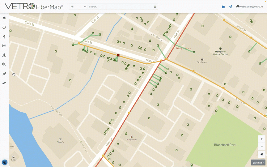 Gif showing line offsetting toggled from off to on in VETRO FiberMap