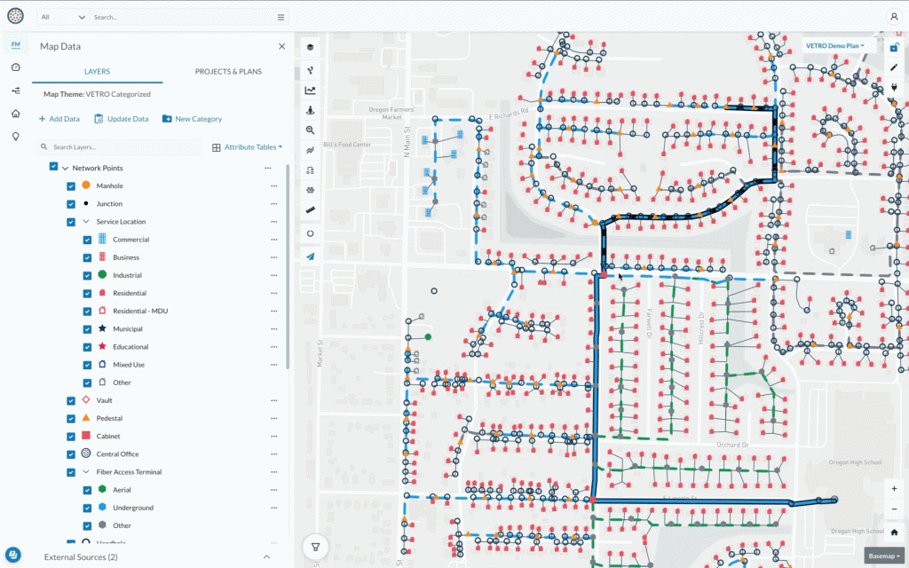 Fiber paths table: bulk reserve paths